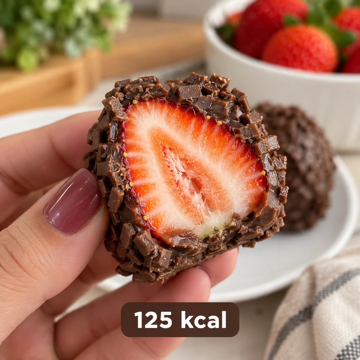 Morango com chocolate e 125 kcal
