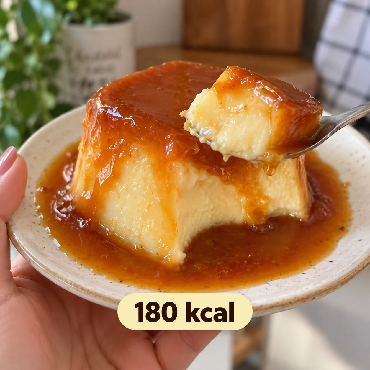 Pudim com calda de caramelo e 180 kcal